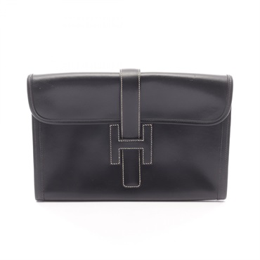 HERMES Jige PM Business Clutch Bag Pouch 001367CA Box calf leather Black Used C