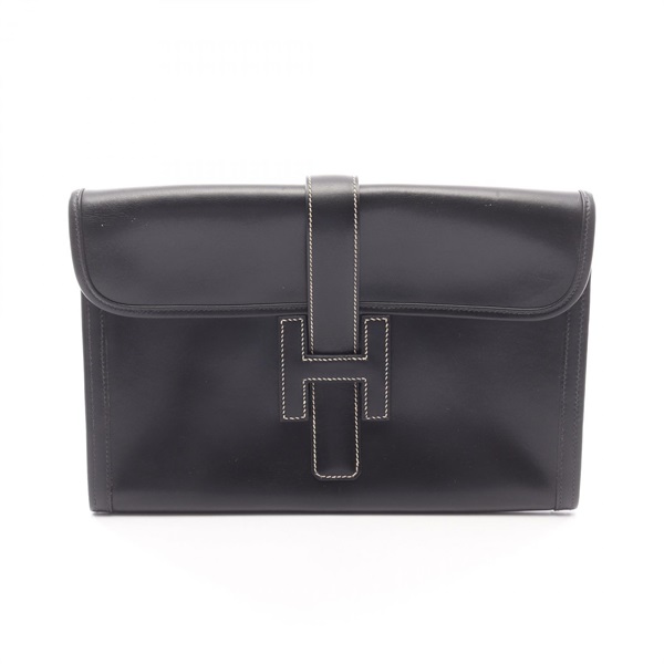 HERMES Jige PM Business Clutch Bag Pouch 001367CA Box calf leather Black Used C