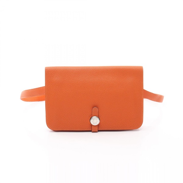 HERMES Dogon Poche Waist bum belt bag F Togo leathe Orange Used Women SHW