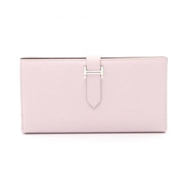 HERMES Bearn Soufflet Verso Wallet Epsom leather Pink mauve pail Used W SHW