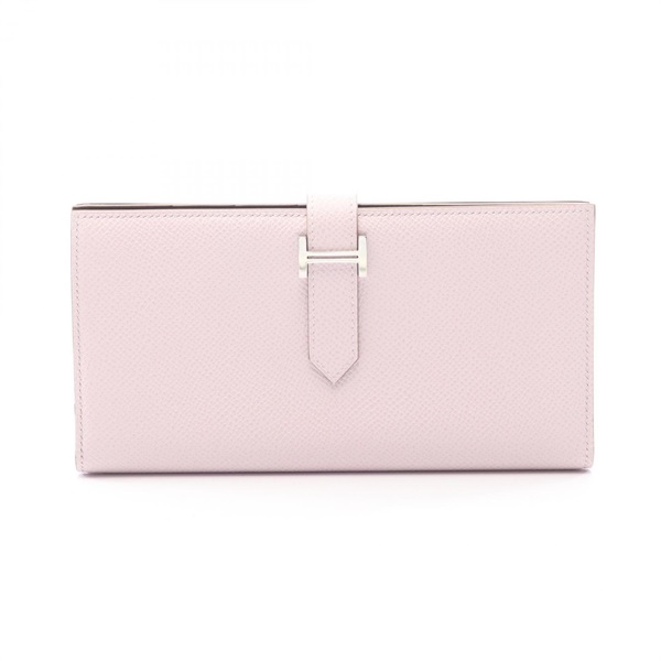 HERMES Bearn Soufflet Verso Wallet Epsom leather Pink mauve pail Used W SHW