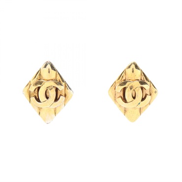 CHANEL COCO Mark Rhombus Earring Gold Plated Used Women CC