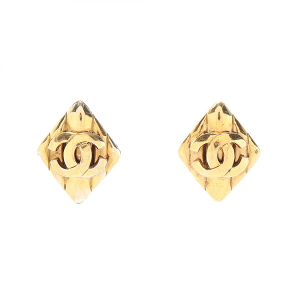 CHANEL COCO Mark Rhombus Earring Gold Plated Used Women CC