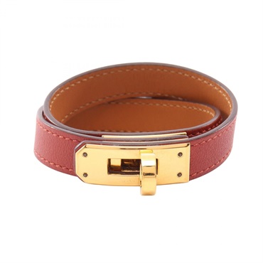 HERMES Kelly Bracelet Double Tour Bracelet Bangle Gold Plated leather Used Women