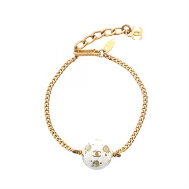 CHANEL COCO Mark ball Bracelet Gold Plated Rhinestone White Used Women CC