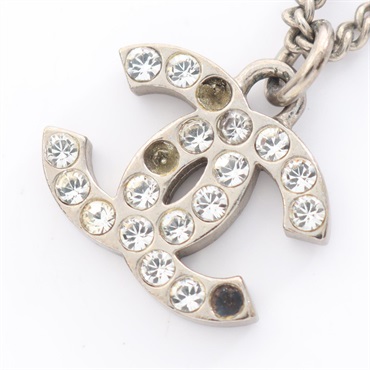 CHANEL COCO Mark F13V Necklace Pendant Stainless Steel Rhinestone Used women CC