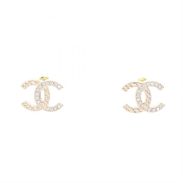 CHANEL COCO Mark Pierced earrings Gold Plated Rhinestone Used women