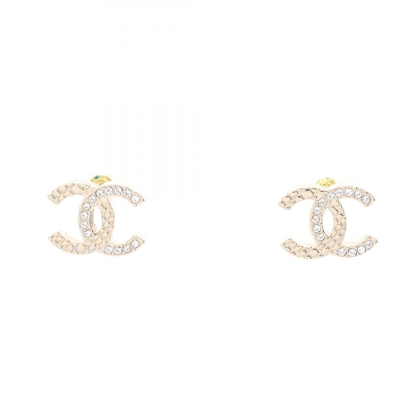 CHANEL COCO Mark Pierced earrings Gold Plated Rhinestone Used women