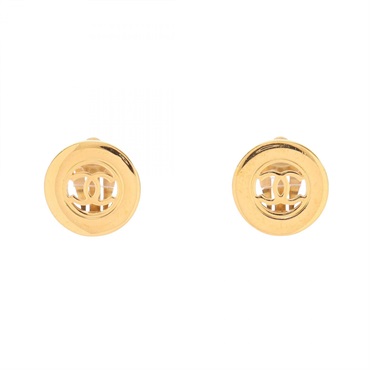 CHANEL COCO Mark Circle Earring Gold Plated Used women CC