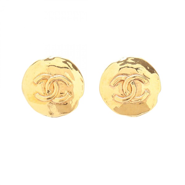 CHANEL COCO Mark Earring Gold Plated Used CC Women
