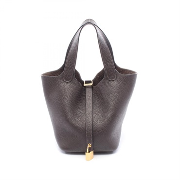 HERMES Picotin Lock PM Tote Handbag Clemence leather Ebene Brown Used U GHW