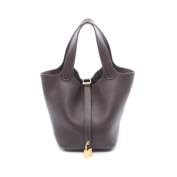 HERMES Picotin Lock PM Tote Handbag Clemence leather Ebene Brown Used U GHW