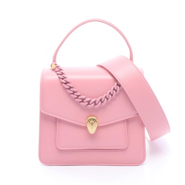BVLGARI Serpenti Forever Shoulder Crossbody Handbag leather Pink Beige Used