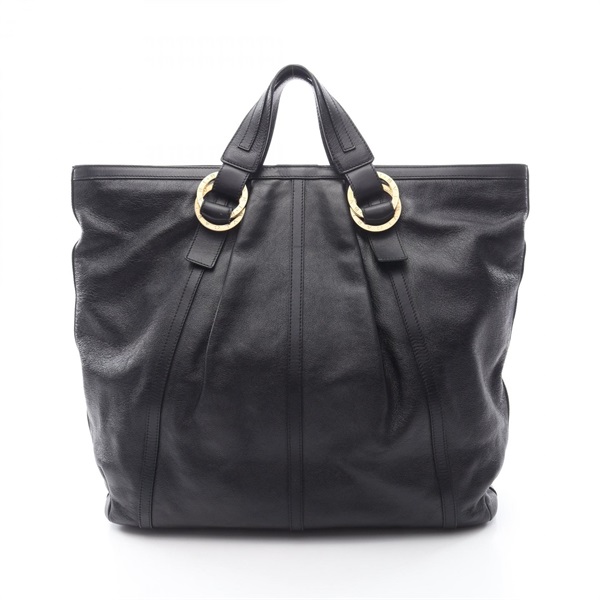 BVLGARI Doppio tondo Hand Tote Bag leather Black Used Women