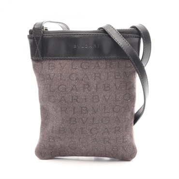 BVLGARI Logo Mania Mini Crossbody Shoulder Bag canvas leather Gray Black Used