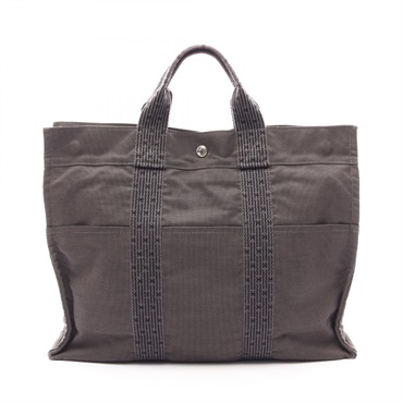 HERMES Herline MM Hand Tote Bag Nylon canvas Gray Used unisex SHW