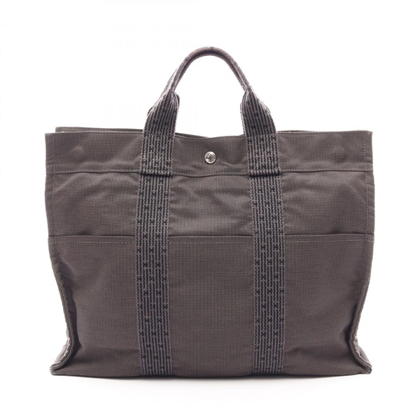 HERMES Herline MM Hand Tote Bag Nylon canvas Gray Used unisex SHW