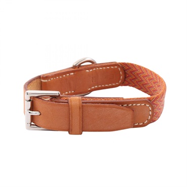 HERMES Dog collar lead pet choker leather Brown Used unisex SHW