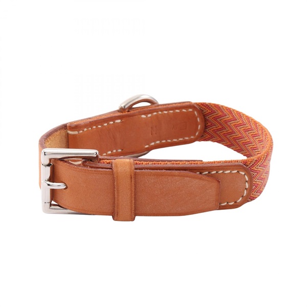 HERMES Dog collar lead pet choker leather Brown Used unisex SHW