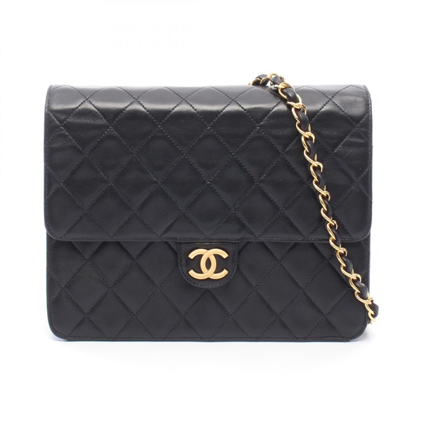 CHANEL Matelasse Single Flap Chain Shoulder Bag Lamb leather Black Used GHW CC