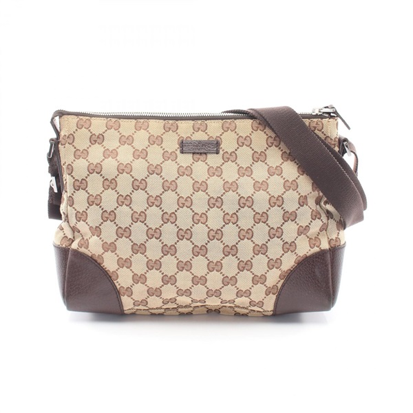 GUCCI GG canvas Shoulder Crossbody Bag 114273 canvas leather Beige Brown Used
