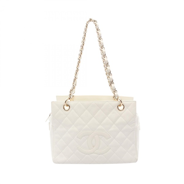 CHANEL Matelasse Chain Shoulder Bag Grained Calfskin leather White Used GHW CC