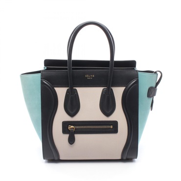 CELINE Luggage micro shopper Tote Bag 167793 leather Beige Black Blue Used Women