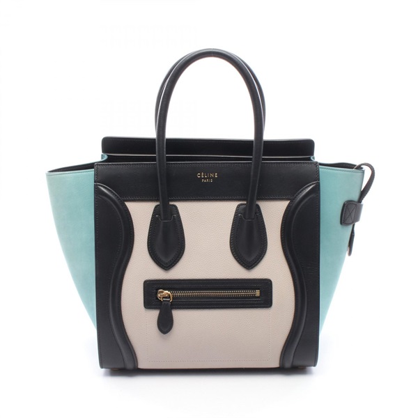 CELINE Luggage micro shopper Tote Bag 167793 leather Beige Black Blue Used Women