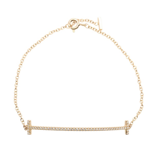 TIFFANY & CO T Smile Diamond Bracelet Medium 18KRG Rose Gold Clear Used Women