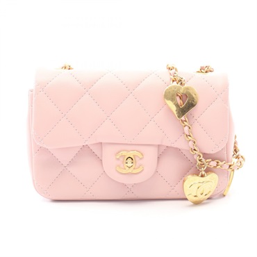 CHANEL Mini Matelasse Shoulder Bag AS3456 Lambskin Pink Used Women GHW
