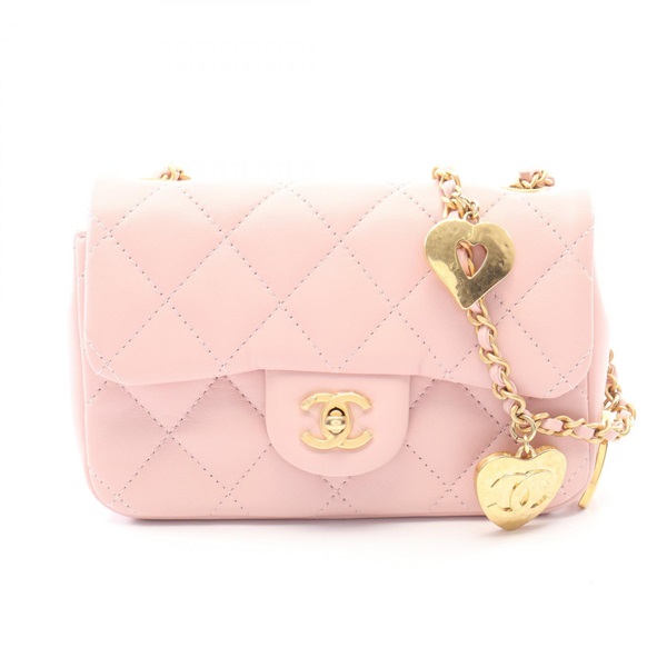 CHANEL Mini Matelasse Shoulder Bag AS3456 Lambskin Pink Used Women GHW