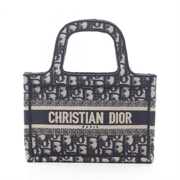 Christian Dior BOOK TOTE Mini Embroidery hand Bag S5475ZRIW jacquard Navy Beige