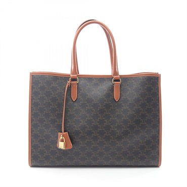 CELINE Horizontal Cabas Triomphe hand Bag 197912 canvas leather Black Brown Used