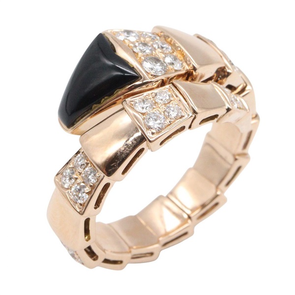 BVLGARI Serpenti Onyx Diamond Ring M 18KRG Rose Gold Used Women US size #6.5 #M