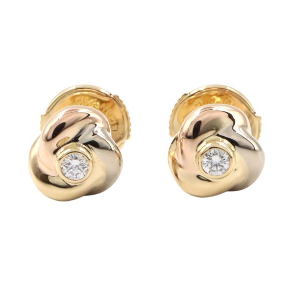 CARTIER Baby Trinity Diamond Pierced Earrings 18K Yellow White Rose Gold Used