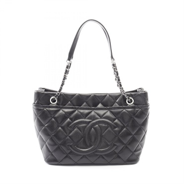CHANEL Matelasse Tote chain shoulder Bag Calfskin leather Black Used Women SHW