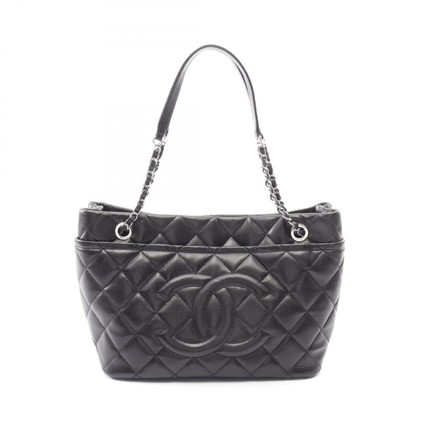 CHANEL Matelasse Tote chain shoulder Bag Calfskin leather Black Used Women SHW