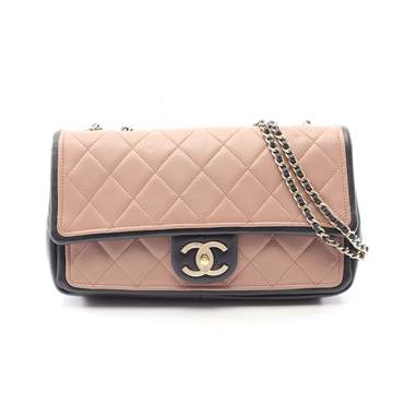 CHANEL Matelasse chain Shoulder Bag Lambskin leather Pink Black Used Women GHW