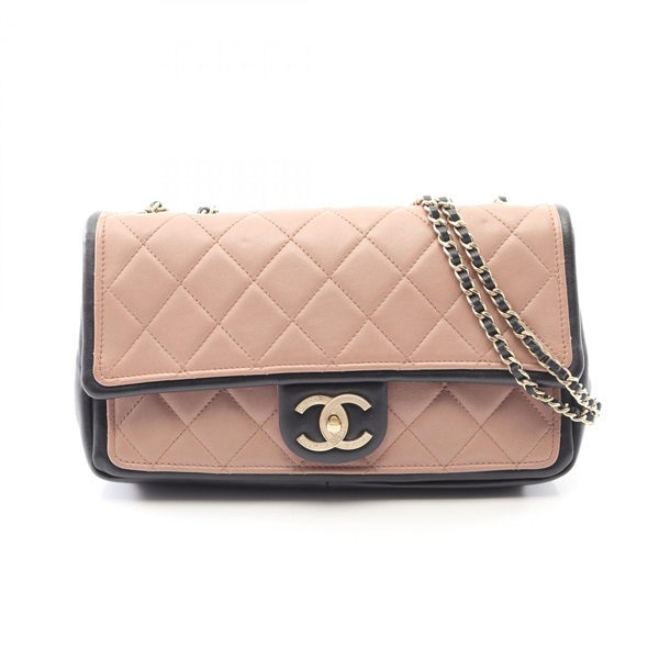 CHANEL Matelasse chain Shoulder Bag Lambskin leather Pink Black Used Women GHW