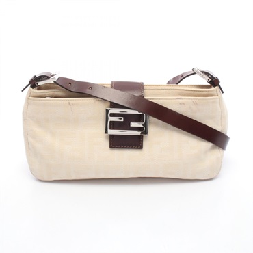 FENDI Zucca mamma bucket Shoulder Bag canvas leather Beige Brown Used Women