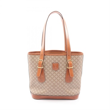 CELINE Macadam Tote shoulder Bag canvas leather Beige Used Women
