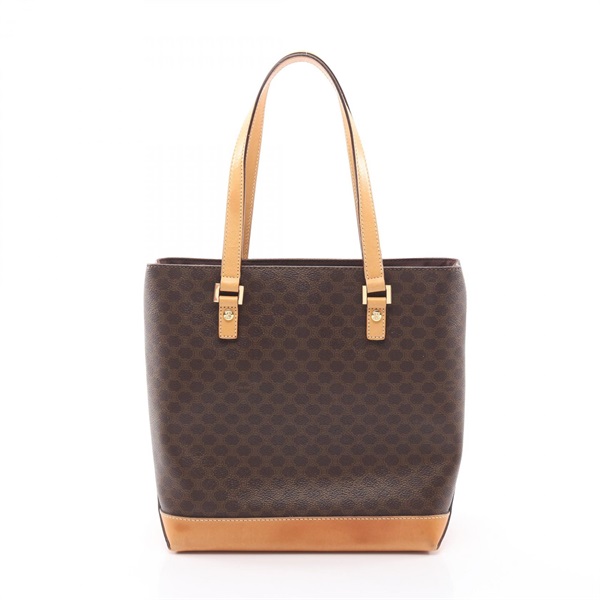 CELINE Macadam Tote shoulder Bag canvas leather Brown Beige Used Women