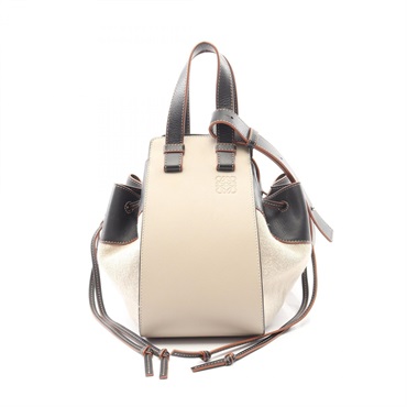 LOEWE Drawstring Hammock Small Shoulder Handbag leather canvas Beige Black Used