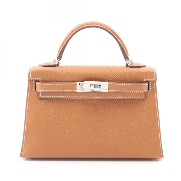 HERMES Mini Kelly 2 Shoulder Handbag Epsom leather Gold Brown Used Women K SHW