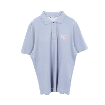 Christian Dior CD logo Embroidery Polo Shirt Short sleeve cotton Blue Used #XXL