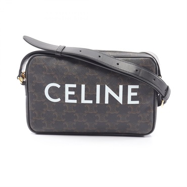 CELINE Triomphe M Messenger Shoulder Bag Canvas leather Black Brown White Used