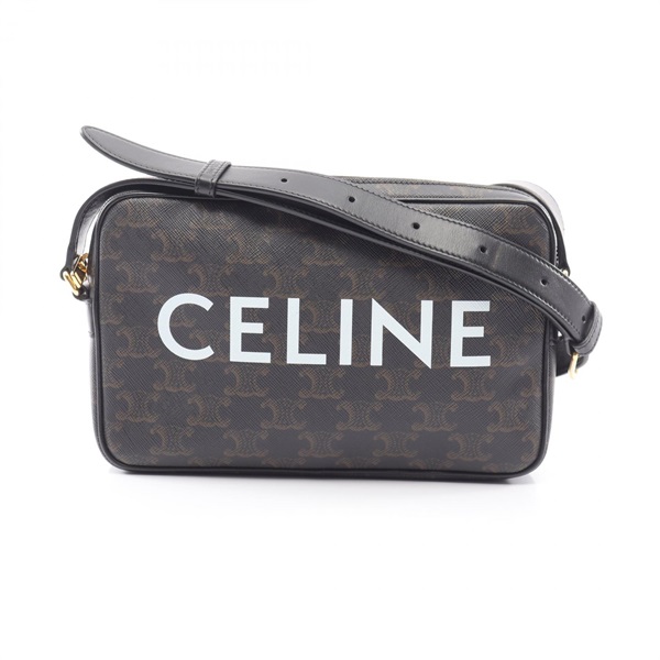 CELINE Triomphe M Messenger Shoulder Bag Canvas leather Black Brown White Used
