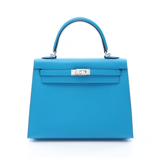 HERMES Kelly 25 Shoulder Handbag Madame leather Blue frida Blue roy Used SHW B