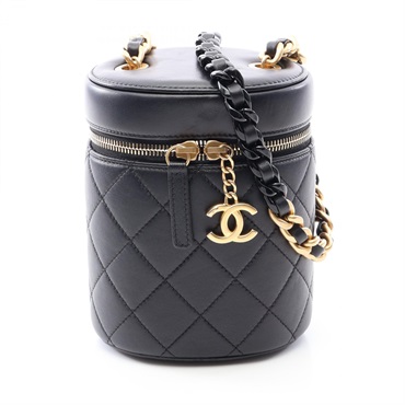 CHANEL Matelasse Small Vanity Shoulder Bag Lamb leather Black Used Women GHW CC