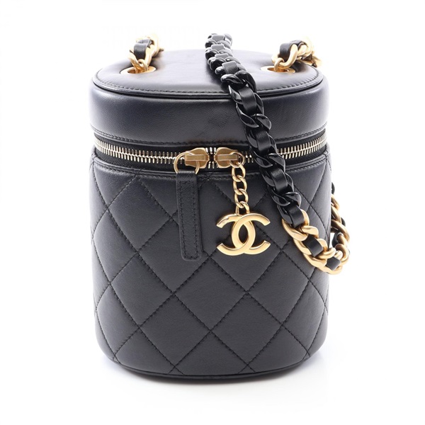 CHANEL Matelasse Small Vanity Shoulder Bag Lamb leather Black Used Women GHW CC